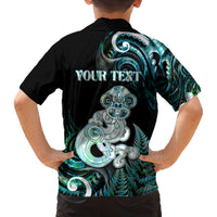 Personalised New Zealand Maori Taniwha Family Matching Long Sleeve Bodycon Dress and Hawaiian Shirt Silver Fern Paua Shell Version LT05 - Polynesian Pride