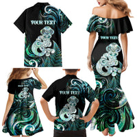 Personalised New Zealand Maori Taniwha Family Matching Mermaid Dress and Hawaiian Shirt Silver Fern Paua Shell Version LT05 - Polynesian Pride