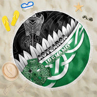 New Zealand And Ireland Rugby Beach Blanket Silver Fern With Celtic Cross