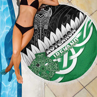 New Zealand And Ireland Rugby Beach Blanket Silver Fern With Celtic Cross