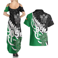 New Zealand And Ireland Rugby Custom Couples Matching Summer Maxi Dress and Hawaiian Shirt Silver Fern With Celtic Cross