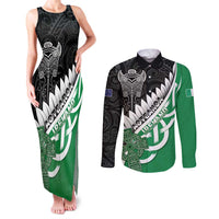 New Zealand And Ireland Rugby Custom Couples Matching Tank Maxi Dress and Long Sleeve Button Shirt Silver Fern With Celtic Cross