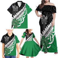 New Zealand And Ireland Rugby Custom Family Matching Off Shoulder Maxi Dress and Hawaiian Shirt Silver Fern With Celtic Cross