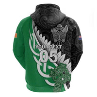 New Zealand And Ireland Rugby Custom Hoodie Silver Fern With Celtic Cross
