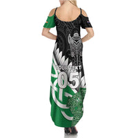 New Zealand And Ireland Rugby Custom Summer Maxi Dress Silver Fern With Celtic Cross