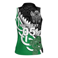 New Zealand And Ireland Rugby Custom Women Sleeveless Polo Shirt Silver Fern With Celtic Cross