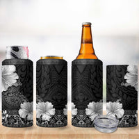 Hawaii Hibiscus With Black Polynesian Pattern 4 in 1 Can Cooler Tumbler