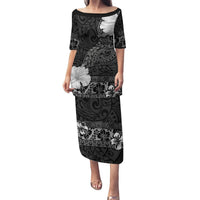 Hawaii Hibiscus With Black Polynesian Pattern Puletasi LT05 Long Dress Black - Polynesian Pride