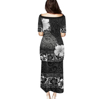 Hawaii Hibiscus With Black Polynesian Pattern Puletasi LT05 - Polynesian Pride