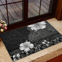 Hawaii Hibiscus With Black Polynesian Pattern Rubber Doormat