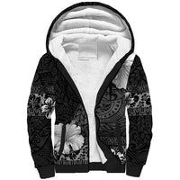 Hawaii Hibiscus With Black Polynesian Pattern Sherpa Hoodie LT05 Unisex Black - Polynesian Pride