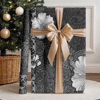 Hawaii Hibiscus With Black Polynesian Pattern Wrapping Paper - Polynesian Pride