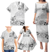Hawaii Hibiscus With White Polynesian Pattern Family Matching Puletasi and Hawaiian Shirt LT05 - Polynesian Pride