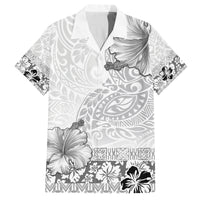 Hawaii Hibiscus With White Polynesian Pattern Family Matching Puletasi and Hawaiian Shirt LT05 Dad's Shirt - Short Sleeve White - Polynesian Pride