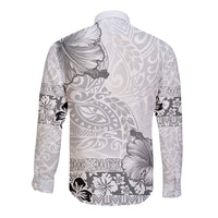 Hawaii Hibiscus With White Polynesian Pattern Long Sleeve Button Shirt