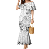 Hawaii Hibiscus With White Polynesian Pattern Mermaid Dress LT05 Women White - Polynesian Pride