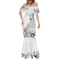 Hawaii Hibiscus With White Polynesian Pattern Mermaid Dress LT05 - Polynesian Pride