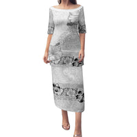 Hawaii Hibiscus With White Polynesian Pattern Puletasi LT05 Long Dress White - Polynesian Pride