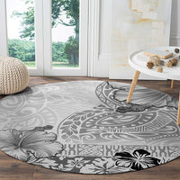 Hawaii Hibiscus With White Polynesian Pattern Round Carpet
