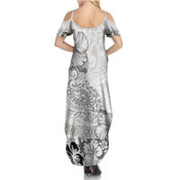 Hawaii Hibiscus With White Polynesian Pattern Summer Maxi Dress LT05 - Polynesian Pride