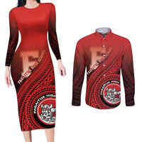 Personalized Fagaitua High School Couples Matching Long Sleeve Bodycon Dress and Long Sleeve Button Shirt Polynesian Tribal Pattern