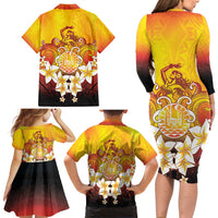 Tahiti Heiva Festival Family Matching Long Sleeve Bodycon Dress and Hawaiian Shirt Tahitian Vahine Plumeria Flowers LT05 - Polynesian Pride