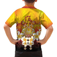 Tahiti Heiva Festival Family Matching Off The Shoulder Long Sleeve Dress and Hawaiian Shirt Tahitian Vahine Plumeria Flowers