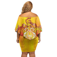 Tahiti Heiva Festival Family Matching Off Shoulder Short Dress and Hawaiian Shirt Tahitian Vahine Plumeria Flowers