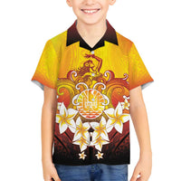 Tahiti Heiva Festival Family Matching Puletasi and Hawaiian Shirt Tahitian Vahine Plumeria Flowers LT05 Son's Shirt Yellow - Polynesian Pride