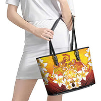 Tahiti Heiva Festival Leather Tote Bag Tahitian Vahine Plumeria Flowers