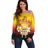 Tahiti Heiva Festival Off Shoulder Sweater Tahitian Vahine Plumeria Flowers LT05 Women Yellow - Polynesian Pride