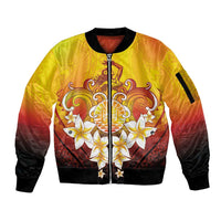 Tahiti Heiva Festival Sleeve Zip Bomber Jacket Tahitian Vahine Plumeria Flowers LT05 Unisex Yellow - Polynesian Pride