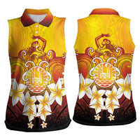 Tahiti Heiva Festival Women Sleeveless Polo Shirt Tahitian Vahine Plumeria Flowers LT05 - Polynesian Pride