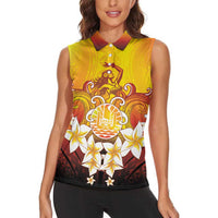Tahiti Heiva Festival Women Sleeveless Polo Shirt Tahitian Vahine Plumeria Flowers LT05 - Polynesian Pride