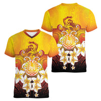 Tahiti Heiva Festival Women V-Neck T-Shirt Tahitian Vahine Plumeria Flowers LT05 - Polynesian Pride