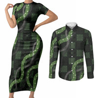 Hawaiian Quilt Couples Matching Short Sleeve Bodycon Dress and Long Sleeve Button Shirt Pele Hair Hinahina Lei Black Version LT05 Black - Polynesian Pride