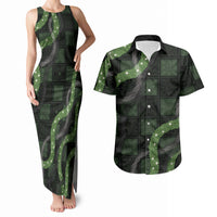 Hawaiian Quilt Couples Matching Tank Maxi Dress and Hawaiian Shirt Pele Hair Hinahina Lei Black Version LT05 Black - Polynesian Pride