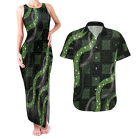 Hawaiian Quilt Couples Matching Tank Maxi Dress and Hawaiian Shirt Pele Hair Hinahina Lei Black Version LT05 Black - Polynesian Pride