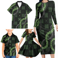 Hawaiian Quilt Family Matching Long Sleeve Bodycon Dress and Hawaiian Shirt Pele Hair Hinahina Lei Black Version LT05 - Polynesian Pride