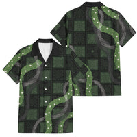 Hawaiian Quilt Family Matching Long Sleeve Bodycon Dress and Hawaiian Shirt Pele Hair Hinahina Lei Black Version LT05 Dad's Shirt - Short Sleeve Black - Polynesian Pride
