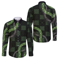 Hawaiian Quilt Family Matching Long Sleeve Bodycon Dress and Hawaiian Shirt Pele Hair Hinahina Lei Black Version LT05 Dad's Shirt - Long Sleeve Black - Polynesian Pride