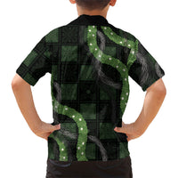 Hawaiian Quilt Family Matching Off The Shoulder Long Sleeve Dress and Hawaiian Shirt Pele Hair Hinahina Lei Black Version LT05 - Polynesian Pride