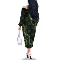 Hawaiian Quilt Family Matching Off The Shoulder Long Sleeve Dress and Hawaiian Shirt Pele Hair Hinahina Lei Black Version LT05 - Polynesian Pride