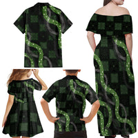 Hawaiian Quilt Family Matching Off Shoulder Maxi Dress and Hawaiian Shirt Pele Hair Hinahina Lei Black Version LT05 - Polynesian Pride