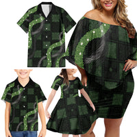 Hawaiian Quilt Family Matching Off Shoulder Short Dress and Hawaiian Shirt Pele Hair Hinahina Lei Black Version LT05 - Polynesian Pride