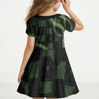Hawaiian Quilt Kid Short Sleeve Dress Pele Hair Hinahina Lei Black Version LT05 - Polynesian Pride