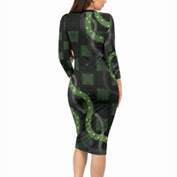Hawaiian Quilt Long Sleeve Bodycon Dress Pele Hair Hinahina Lei Black Version LT05 - Polynesian Pride