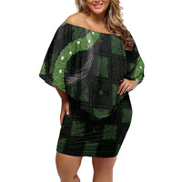 Hawaiian Quilt Off Shoulder Short Dress Pele Hair Hinahina Lei Black Version LT05 Women Black - Polynesian Pride