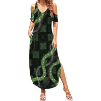 Hawaiian Quilt Summer Maxi Dress Pele Hair Hinahina Lei Black Version LT05 Women Black - Polynesian Pride