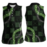 Hawaiian Quilt Women Sleeveless Polo Shirt Pele Hair Hinahina Lei Black Version
